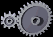 Intermeshing gears in motion.