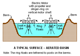floating aerators aerated lagoon surface treatment sewage pond basin oxidation water lagoons system basins sludge activated ditch typical wikipedia waste
