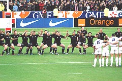New Zealand's All Black Rugby Union Team performing the Haka.