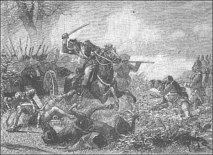 A depiction of Arnold in action at Saratoga, published in 1885