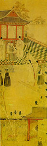 Chunhyang before the magistrate, from an anonymous Joseon Dynasty painting.