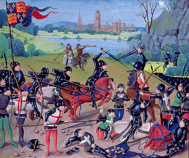 Fifteenth-century miniature depicting the English victory over France at the Battle of Agincourt (1415), part of the Hundred Years War.