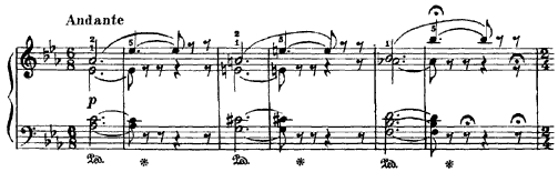 Excerpt from Delibes' score: The first few measures of Pizzicato from Sylvia.
