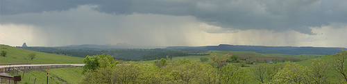 Rainy Wyoming skies, Devils Tower is on the far left