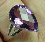 A 6-carat (1.2-gram) pear-shaped amethyst ring.