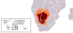The Kalahari Desert (shown in maroon) and Kalahari Basin (orange)