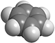 A space-filling model of a molecule of benzene.