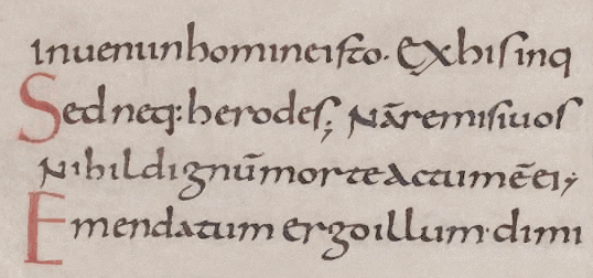 Sample of Carolingian writing from the Carolingian Gospel Book produced between 820 and 830 C.E..