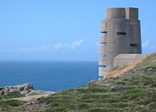 As part of the Atlantic Wall, between 1940 and 1945 the occupying German forces and the Organization Todt constructed fortifications round the coast of Jersey such as this observation tower at Les Landes