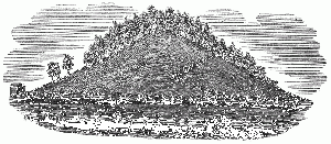 An 1841 engraving of "Mormon Hill" (looking south), where Smith said he found the Golden Plates on the west side, near the peak