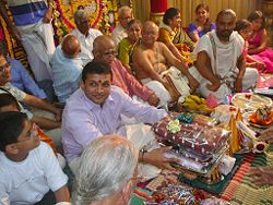 Gift giving during a South Indian wedding.