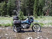 The popular Kawasaki KLR650 dual-purpose motorcycle
