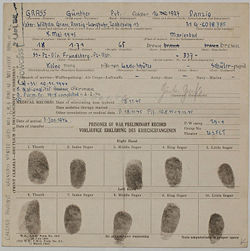 Günter Grass' prisoner of war record, indicating his membership of a Waffen-SS unit.