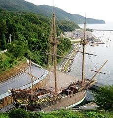 A replica of the Japanese-built galleon San Juan Bautista, in Ishinomaki, Miyagi, Japan