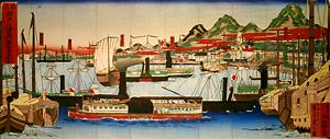 Nishiki-e (Colored woodcut print) of nineteenth c. Kobe