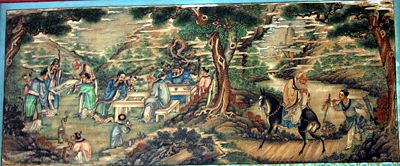 A painting of the Seven Sages of the Bamboo Grove, inside the Long Corridor on the grounds of the Summer Palace in Beijing, China.