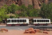 From April through October, the scenic drive in Zion Canyon is closed to private vehicles, and visitors ride the frequent shuttle buses