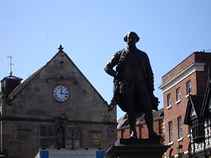 Statue to Clive in the market place in Shrewsbury town centre.