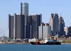 Detroit's downtown viewed from the Detroit River.