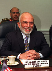 King Hussein of Jordan. Jordan ruled the West Bank from 1948 until June 1967.