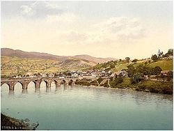 The Mehmed Paša Sokolović Bridge across the Drina River in the east of Bosnia and Herzegovina