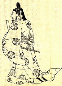 Fujiwara no Michinaga (藤原 道長, 966-1027) was a court politician of Japan in the Heian Period. This picture was drawn by Kikuchi Yosai（菊池容斎）