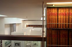 The Guardian's Newsroom visitor center and archive (No 60), with an old sign with the name The Manchester Guardian