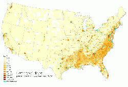 Black population density in the United States, 2000.