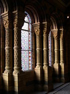 Paired columns in the foyer of the Natural History Museum, London.