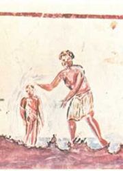 Fresco in the Catacombs of San Calisto in Rome, named for Calixtus I, who was in charge of the cemetery during the reign of Pope Zephyrinus.
