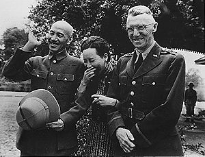 Generalissimo Chiang Kai-shek and his wife Soong May-ling with Lieutenant General Joseph W. Stilwell during the Second Sino-Japanese War.
