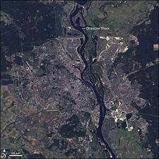 A Landsat 7 image of Kiev and the Dnieper River.