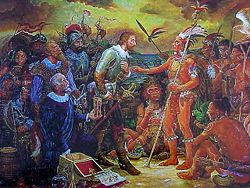 Chief Agueybana greeting Ponce de León.