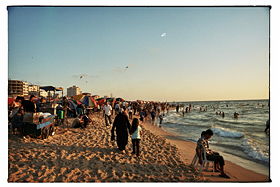 Crowded beach in Gaza City.