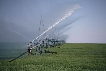 Irrigation of a field in New Jersey in the United States.