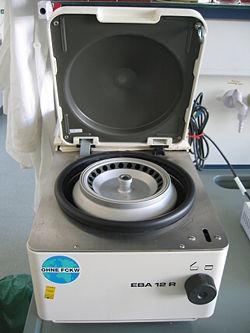 A laboratory tabletop centrifuge