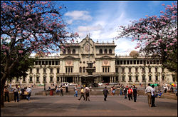 A view of the National Palace from the Parque Central in Guatemala City.