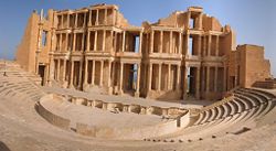 Ruins of the theater in the Roman city of Sabratha, west of Tripoli
