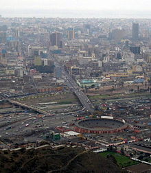 A view of Lima district from the San Cristobal hill, showing the Acho bullring.