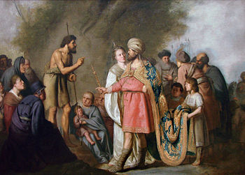 Herodias and Antipas hear the preaching of John the Baptist.