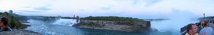Both American and Horseshoe Falls seen from Canada in a panoramic view