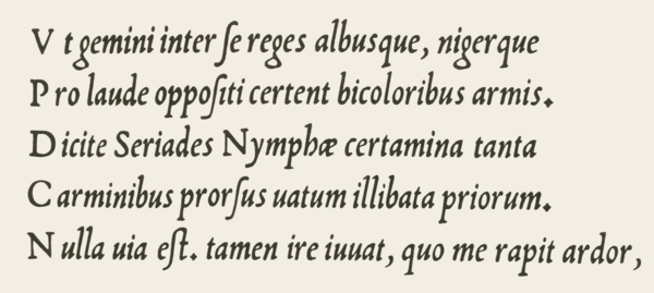 Italic type designed by Ludovico Arrighi, 1527. This elegant design inspired later French italic types.