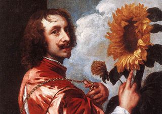 Self Portrait With a Sunflower showing the gold collar and medal Charles I gave him in 1633. The sunflower may represent the king, or royal patronage.