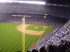 View of a night game at Yankee Stadium