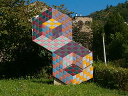 An optical illusion by Hungarian-born artist Victor Vasarely
