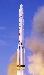 A launch vehicle, like this Proton rocket, is typically used to bring a spacecraft to orbit.
