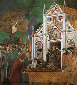 Giotto's depiction of Francis mourned by Clare.