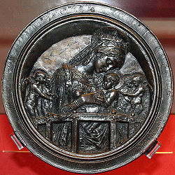 A devotional medal of the Virgin Mary.