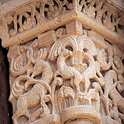 A Capital from Seu Vella, Lleida, Spain, showing spiral and paired motifs.