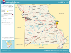Missouri, showing major cities and roads